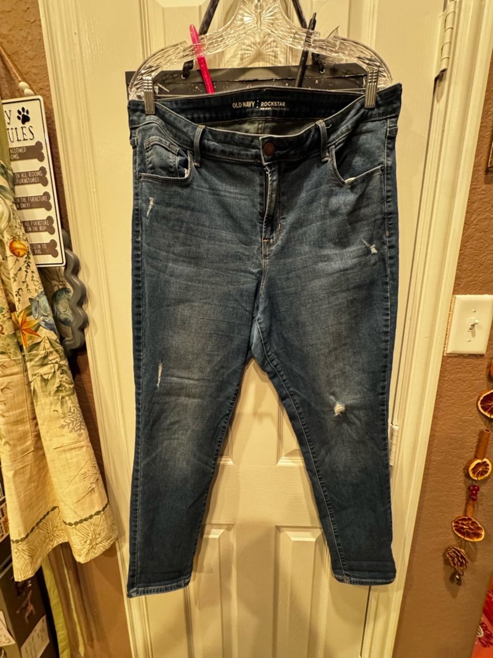 Old Navy Rockstar Mid-Rise Dark Blue Jeggings - Distressed Skinny
